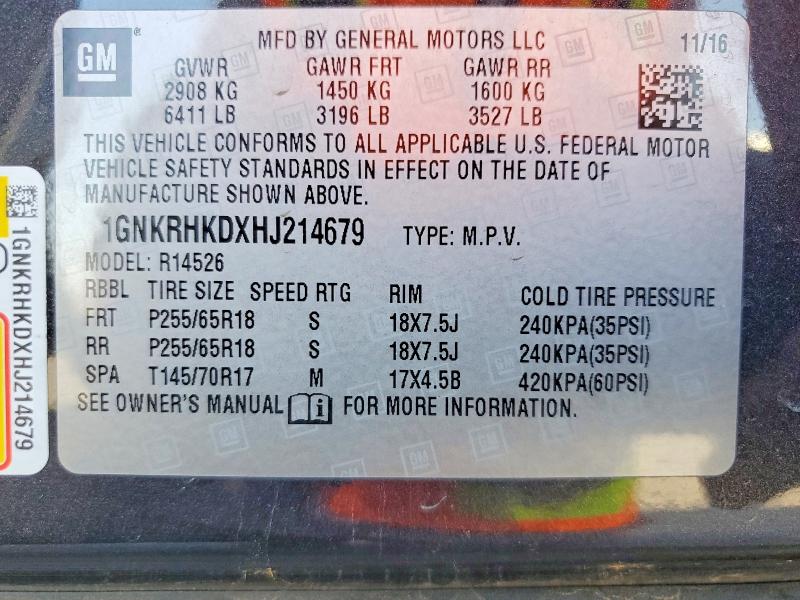 Продаж на аукціоні авто 2017 Chevrolet Traverse, vin: 1GNKRHKDXHJ214679, номер лоту: 53242516
