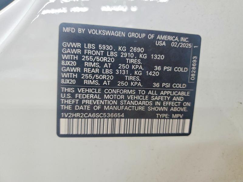 54401356 :رقم المزاد ، 1V2HR2CA6SC536654 vin ، 2025 Volkswagen Atlas مزاد بيع
