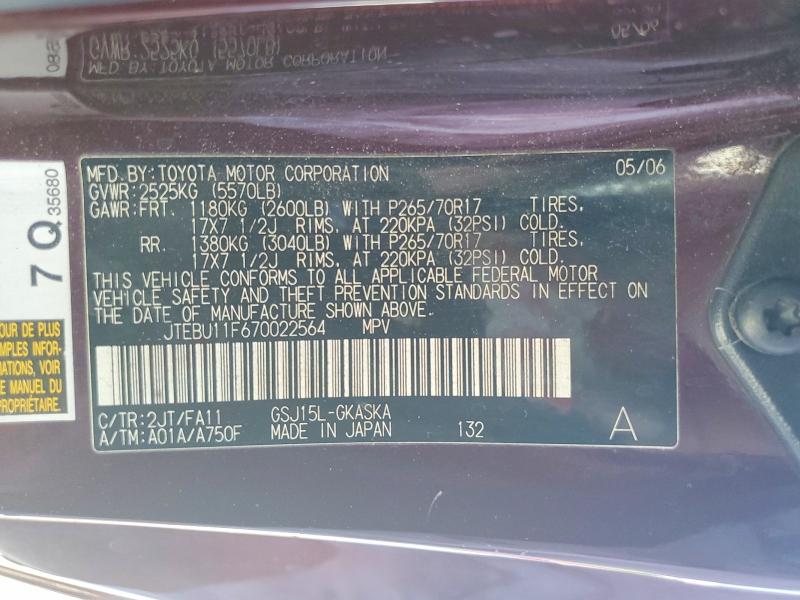 Aukcja sprzedaży 2007 Toyota Fj Cruiser, vin: JTEBU11F670022564, numer aukcji: 52155326