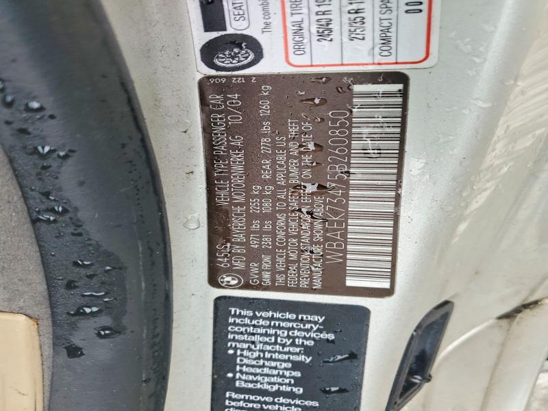Продаж на аукціоні авто 2005 Bmw 645, vin: WBAEK73475B260850, номер лоту: 53690716