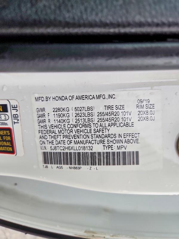 2020 Acura Rdx მანქანა იყიდება აუქციონზე, vin: 5J8TC2H6XLL018132, აუქციონის ნომერი: 54605876