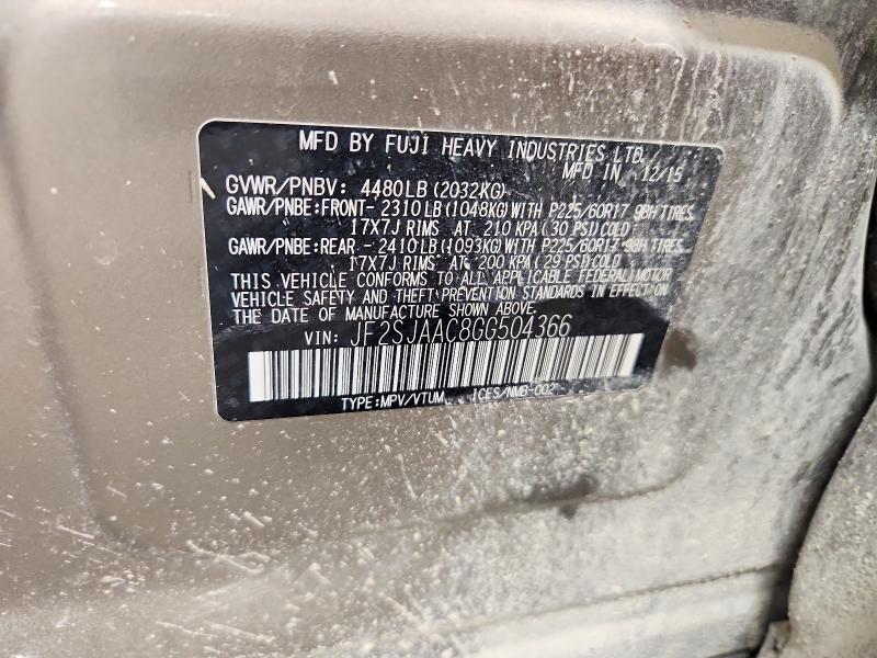 Продаж на аукціоні авто 2016 Subaru Forester, vin: JF2SJAAC8GG504366, номер лоту: 55170596