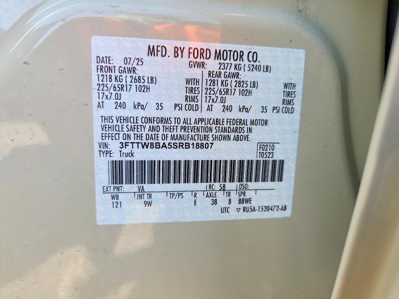 52402166 :رقم المزاد ، 3FTTW8BA5SRB18807 vin ، 2025 Ford Maverick مزاد بيع