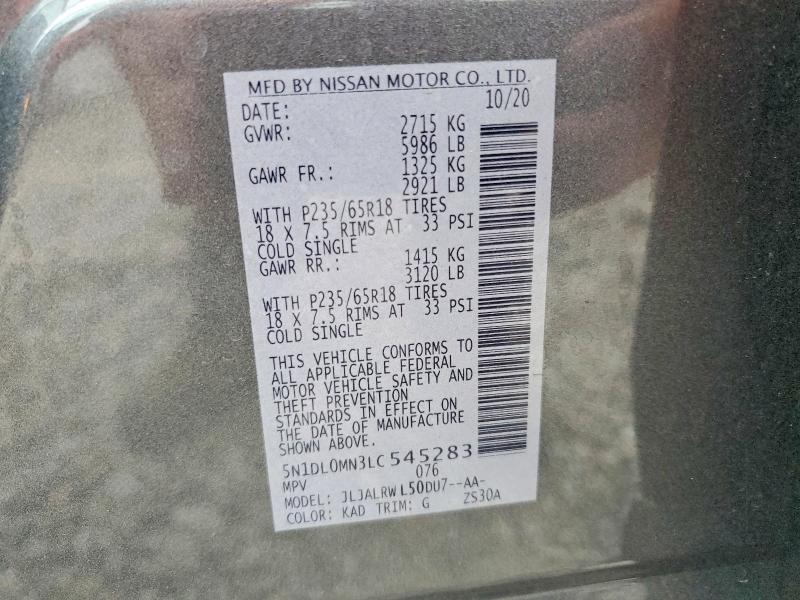 Aukcja sprzedaży 2020 Infiniti Qx60, vin: 5N1DL0MN3LC545283, numer aukcji: 51613116