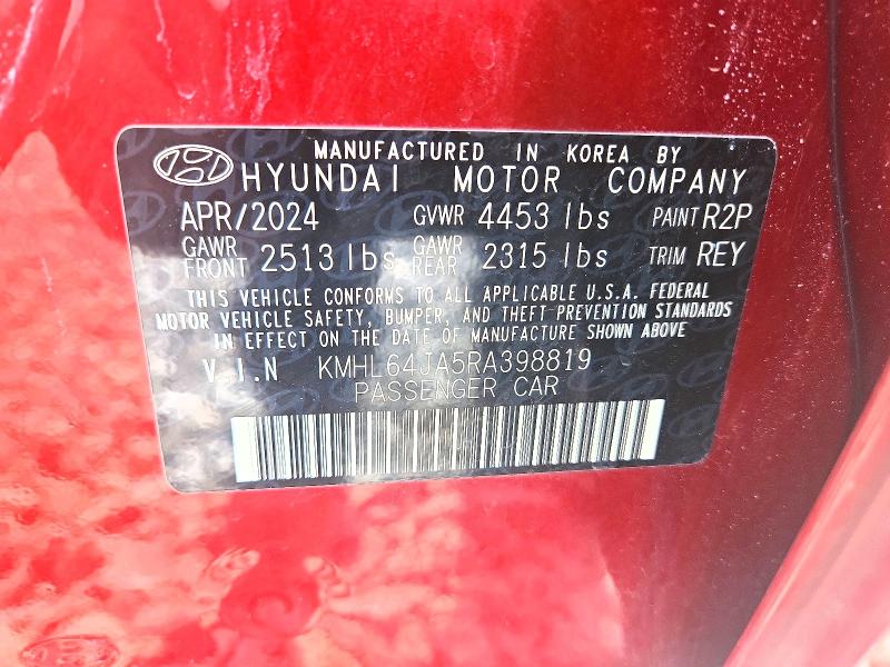 52307916 :رقم المزاد ، KMHL64JA5RA398819 vin ، 2024 Hyundai Sonata مزاد بيع