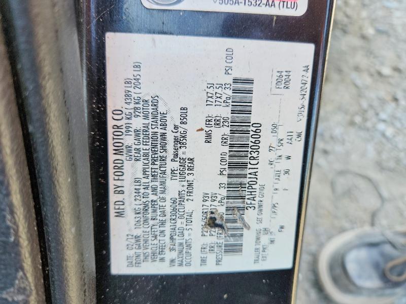 Продажа на аукционе авто 2012 Ford Fusion, vin: 3FAHP0JA1CR306060, номер лота: 55511666