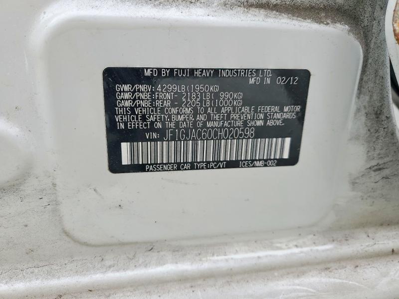 Aukcja sprzedaży 2012 Subaru Impreza, vin: JF1GJAC60CH020598, numer aukcji: 53063476