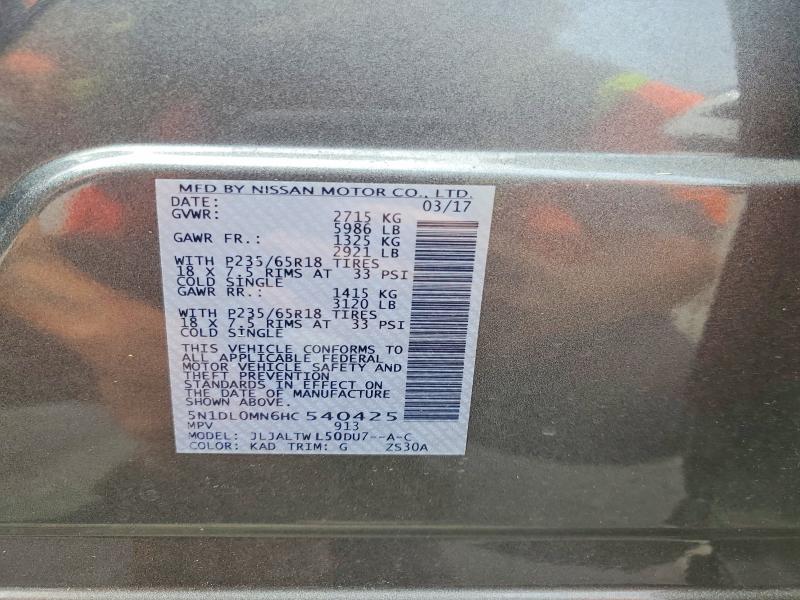 Aukcja sprzedaży 2017 Infiniti Qx60, vin: 5N1DL0MN6HC540425, numer aukcji: 52693976