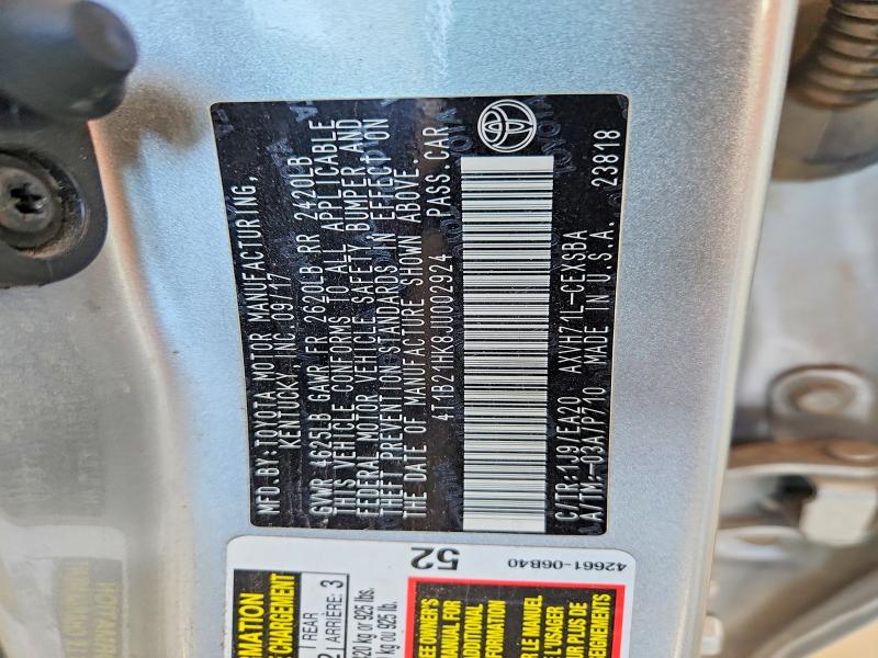 52078956 :رقم المزاد ، 4T1B21HK8JU002924 vin ، 2018 Toyota Camry Hybrid مزاد بيع