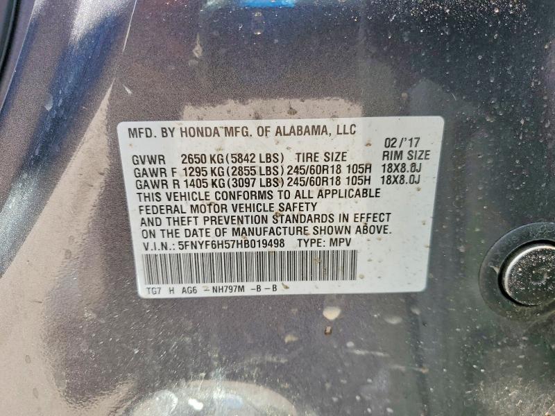 Aukcja sprzedaży 2017 Honda Pilot, vin: 5FNYF6H57HB019498, numer aukcji: 52360516