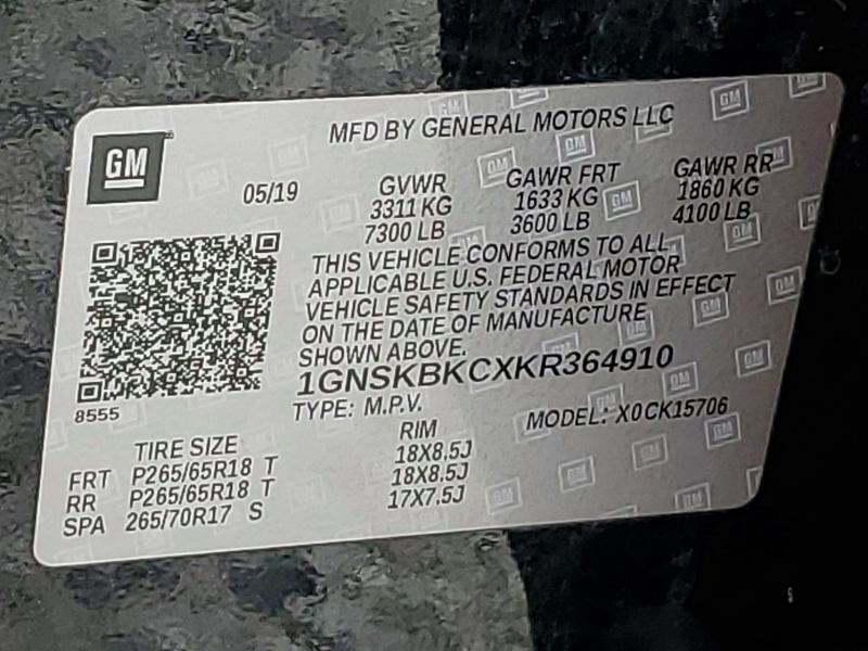 Продаж на аукціоні авто 2019 Chevrolet Tahoe, vin: 1GNSKBKCXKR364910, номер лоту: 54793256
