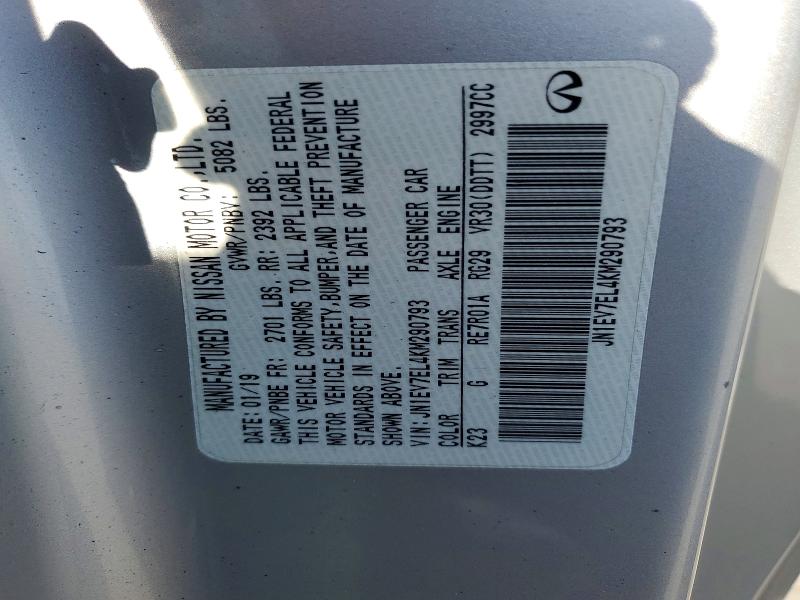 52216176 :رقم المزاد ، JN1EV7EL4KM290793 vin ، 2019 Infiniti Q60 مزاد بيع