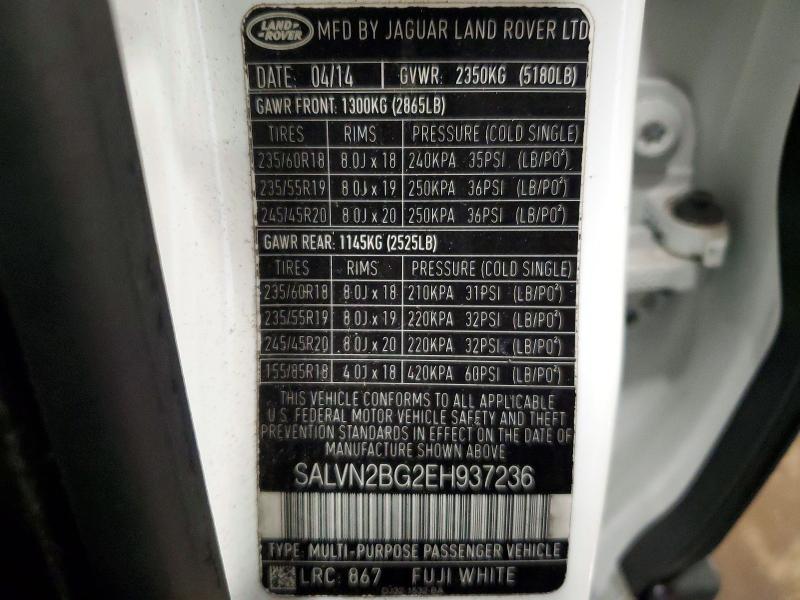 Aukcja sprzedaży 2014 Land Rover Range Rover Evoque, vin: SALVN2BG2EH937236, numer aukcji: 53919196