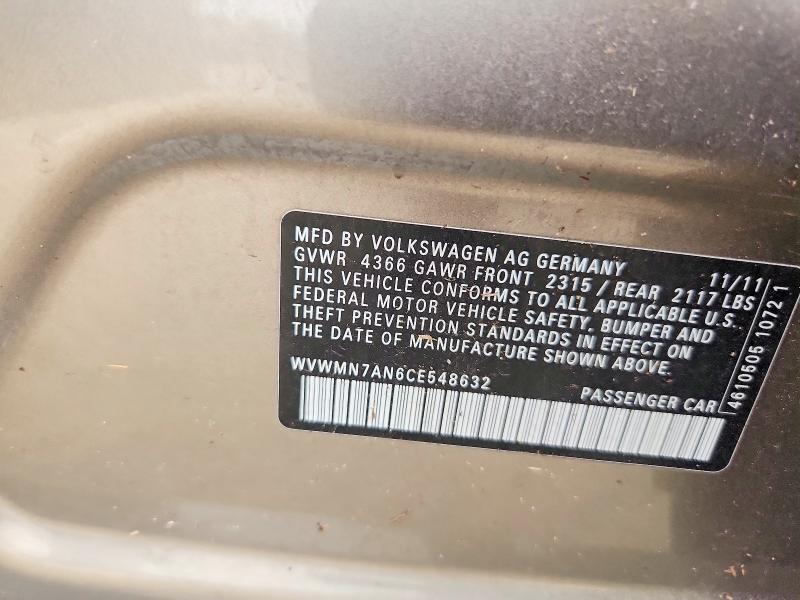 Aukcja sprzedaży 2012 Volkswagen Cc, vin: WVWMN7AN6CE548632, numer aukcji: 52450766