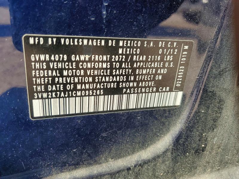 Aukcja sprzedaży 2012 Volkswagen Jetta, vin: 3VW2K7AJ1CM095265, numer aukcji: 52467996