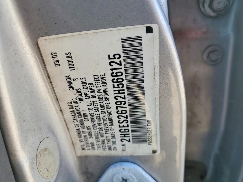 Продаж на аукціоні авто 2002 Honda Civic, vin: 2HGES26792H566125, номер лоту: 54296296