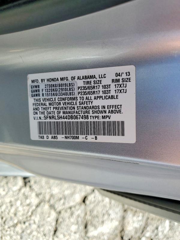 54823996 :رقم المزاد ، 5FNRL5H44DB067498 vin ، 2013 Honda Odyssey مزاد بيع