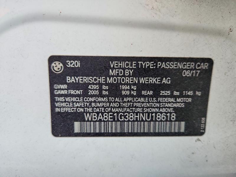 Aukcja sprzedaży 2017 Bmw 320, vin: WBA8E1G38HNU18618, numer aukcji: 54642606