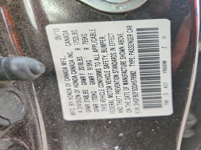 Продаж на аукціоні авто 2013 Honda Civic, vin: 2HGFB2F50DH579982, номер лоту: 52149946
