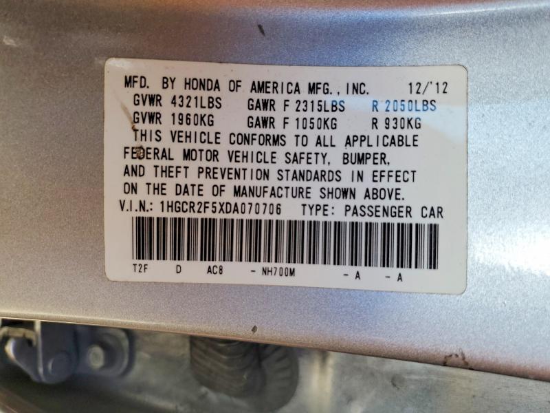 2013 Honda Accord მანქანა იყიდება აუქციონზე, vin: 1HGCR2F5XDA070706, აუქციონის ნომერი: 54329886