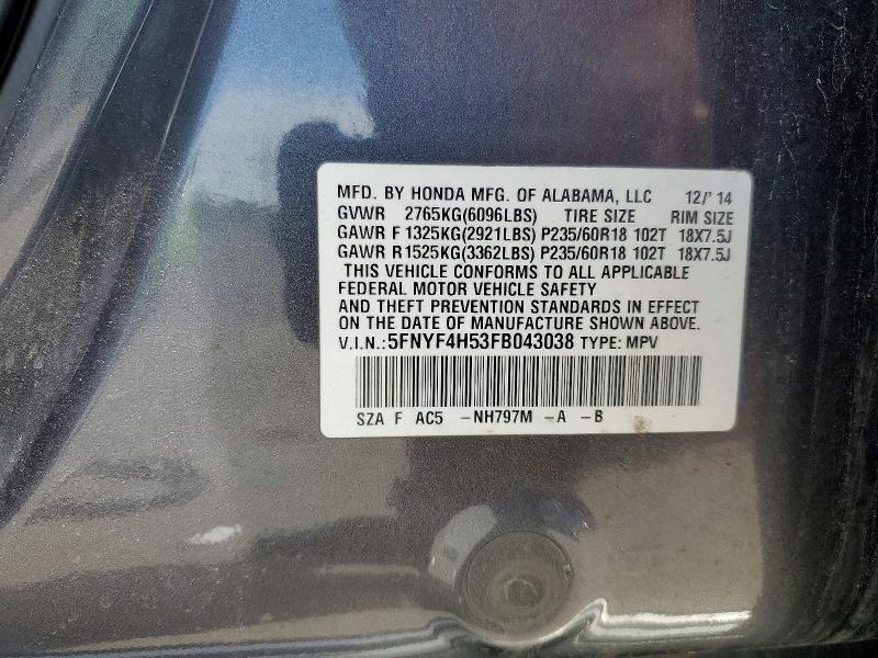 Продаж на аукціоні авто 2015 Honda Pilot, vin: 5FNYF4H53FB043038, номер лоту: 54623536