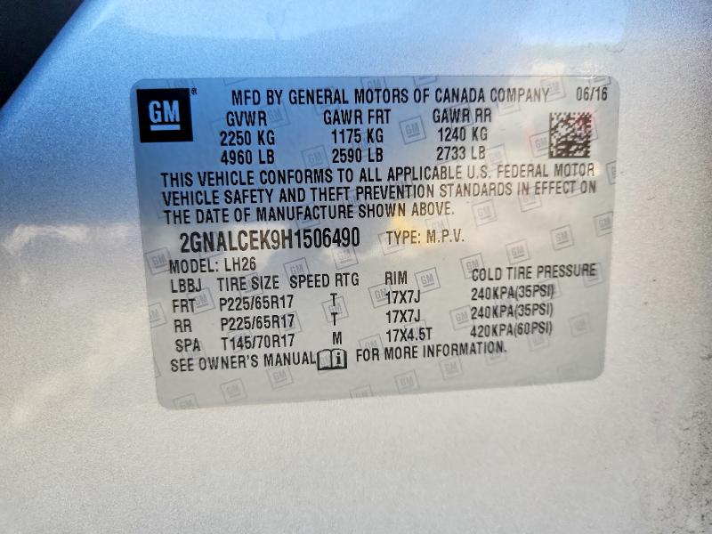 Продаж на аукціоні авто 2017 Chevrolet Equinox, vin: 2GNALCEK9H1506490, номер лоту: 54420146