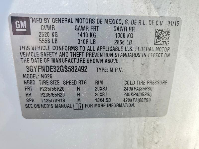 53194566 :رقم المزاد ، 3GYFNDE32GS582492 vin ، 2016 Cadillac Srx مزاد بيع