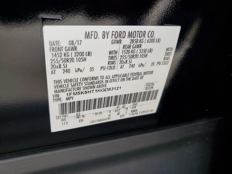 Aukcja sprzedaży 2017 Ford Explorer, vin: 1FM5K8HT1HGD83121, numer aukcji: 54598896