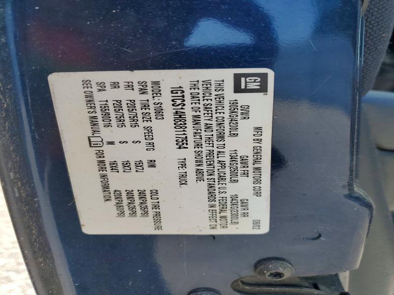 53492166 :رقم المزاد ، 1GTCS14H838117554 vin ، 2003 Gmc Sonoma مزاد بيع