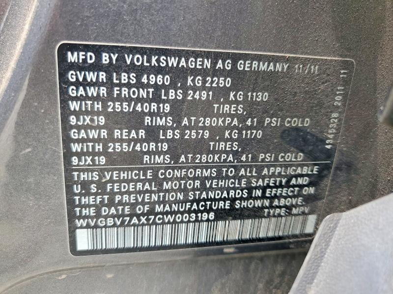 52692326 :رقم المزاد ، WVGBV7AX7CW003196 vin ، 2012 Volkswagen Tiguan مزاد بيع