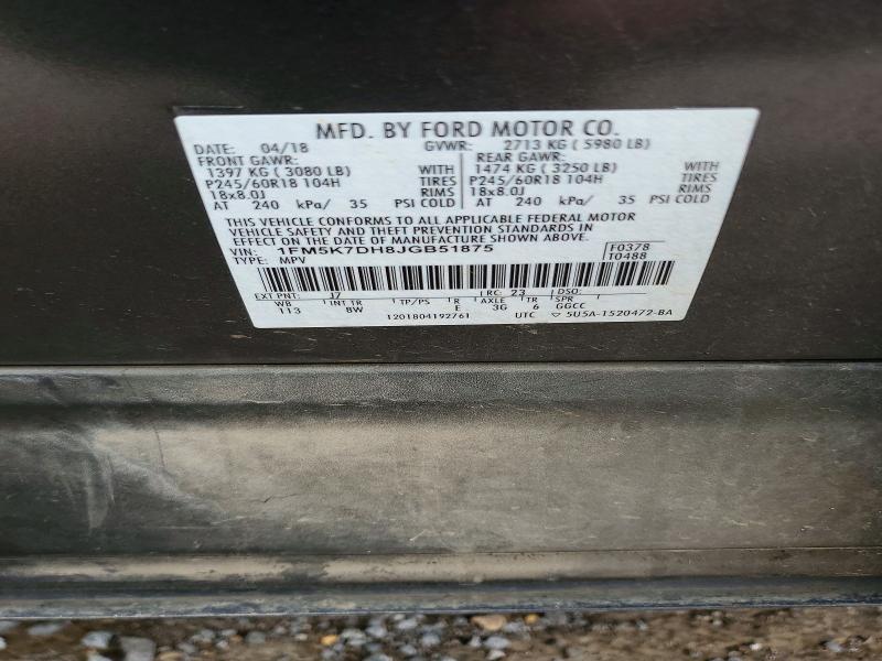 Aukcja sprzedaży 2018 Ford Explorer, vin: 1FM5K7DH8JGB51875, numer aukcji: 53073466