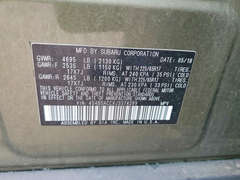 Aukcja sprzedaży 2018 Subaru Outback, vin: 4S4BSACCXJ3374299, numer aukcji: 53337606