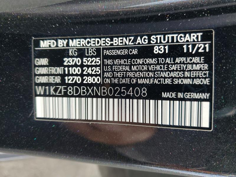 Auction sale of the 2022 Mercedes-benz E Class, vin: W1KZF8DBXNB025408, lot number: 53665706
