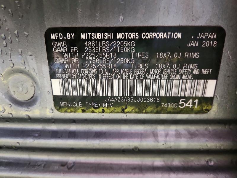 2018 Mitsubishi Outlander მანქანა იყიდება აუქციონზე, vin: JA4AZ3A35JJ003616, აუქციონის ნომერი: 55049106