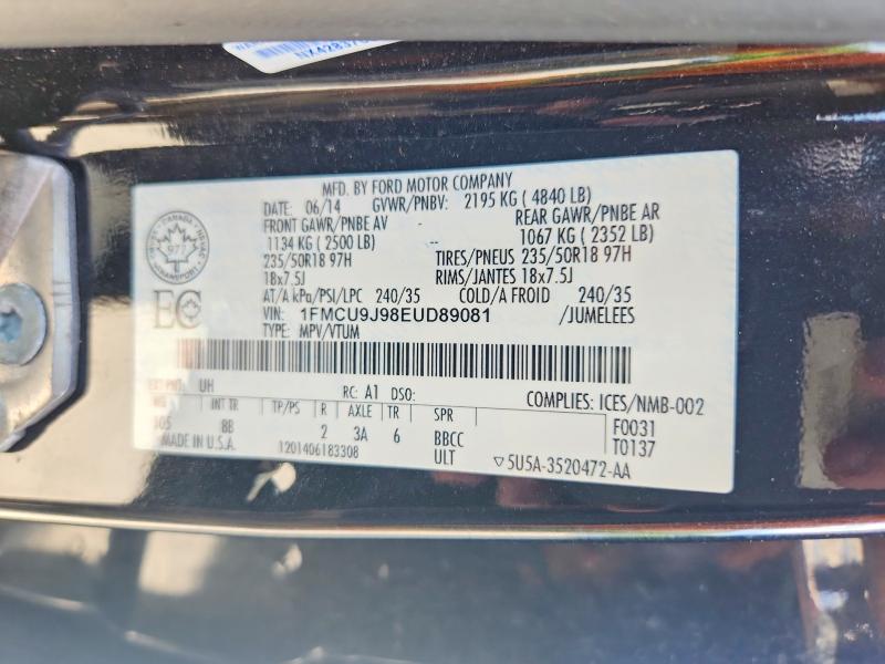 2014 Ford Escape მანქანა იყიდება აუქციონზე, vin: 1FMCU9J98EUD89081, აუქციონის ნომერი: 55237926