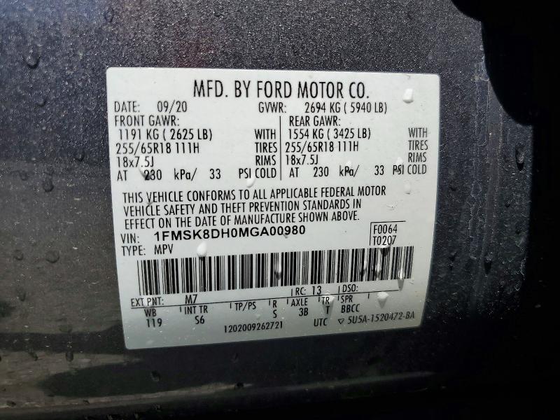 Aukcja sprzedaży 2021 Ford Explorer, vin: 1FMSK8DH0MGA00980, numer aukcji: 52703656