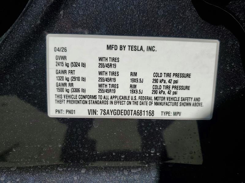 53419336 :رقم المزاد ، 7SAYGDED0TA681168 vin ، 2026 Tesla Model Y مزاد بيع