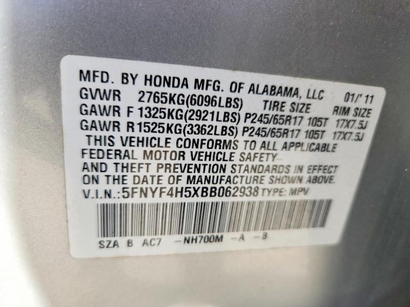 Aukcja sprzedaży 2011 Honda Pilot, vin: 5FNYF4H5XBB062938, numer aukcji: 51460746
