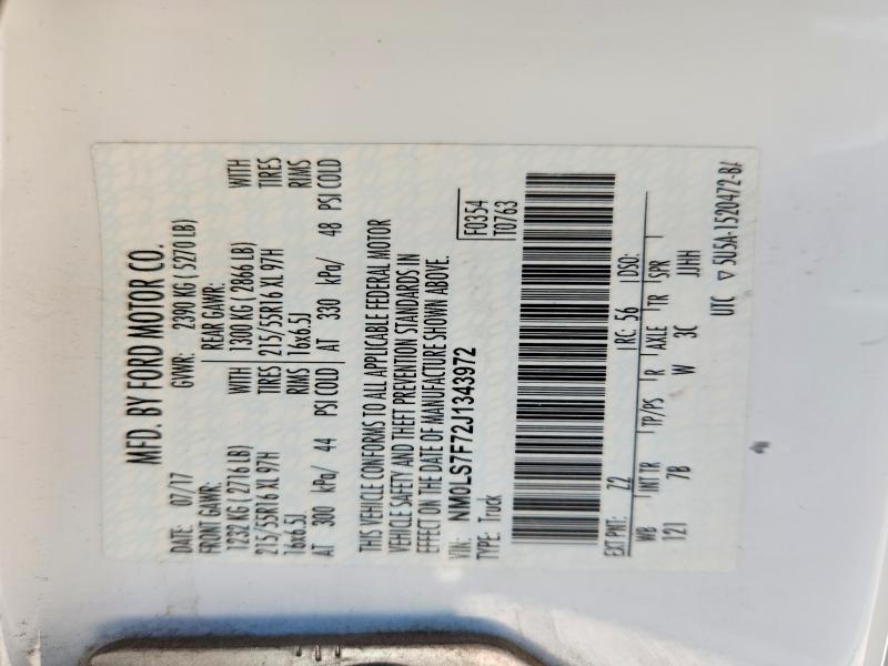 2018 Ford Transit Connect მანქანა იყიდება აუქციონზე, vin: NM0LS7F72J1343972, აუქციონის ნომერი: 54609396