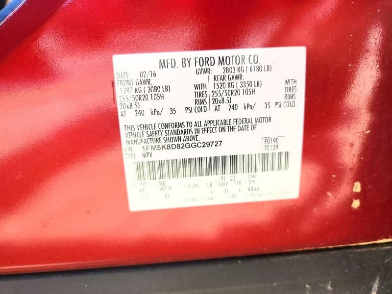 2016 Ford Explorer მანქანა იყიდება აუქციონზე, vin: 1FM5K8D82GGC29727, აუქციონის ნომერი: 54173146