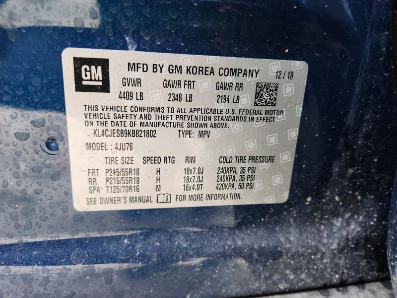 Aukcja sprzedaży 2019 Buick Encore, vin: KL4CJESB9KB821802, numer aukcji: 53915916