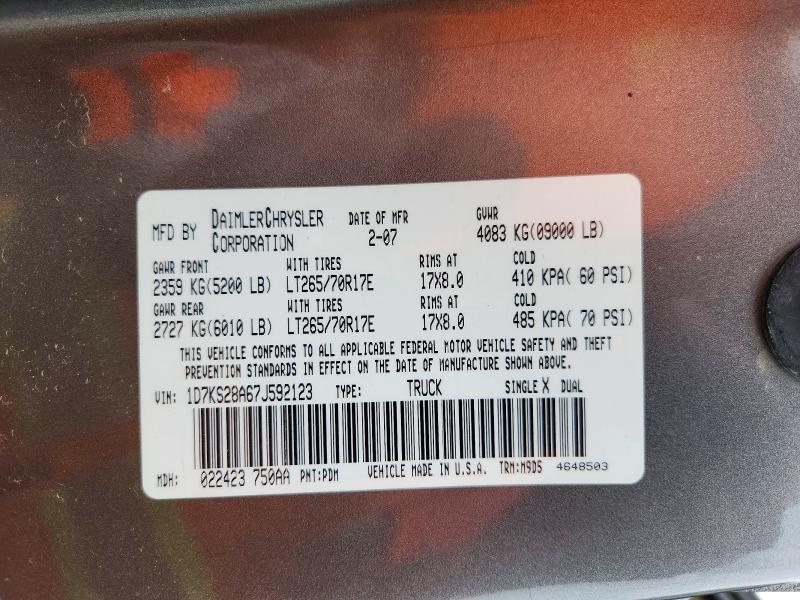 Продаж на аукціоні авто 2007 Dodge Ram 2500, vin: 1D7KS28A67J592123, номер лоту: 54336086