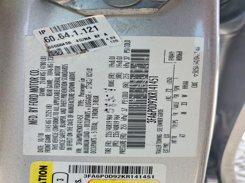 Aukcja sprzedaży 2019 Ford Fusion, vin: 3FA6P0D92KR141451, numer aukcji: 55601616
