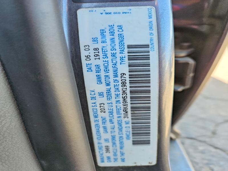 55025406 :رقم المزاد ، 3VWRK69M53M198079 vin ، 2003 Volkswagen Jetta مزاد بيع