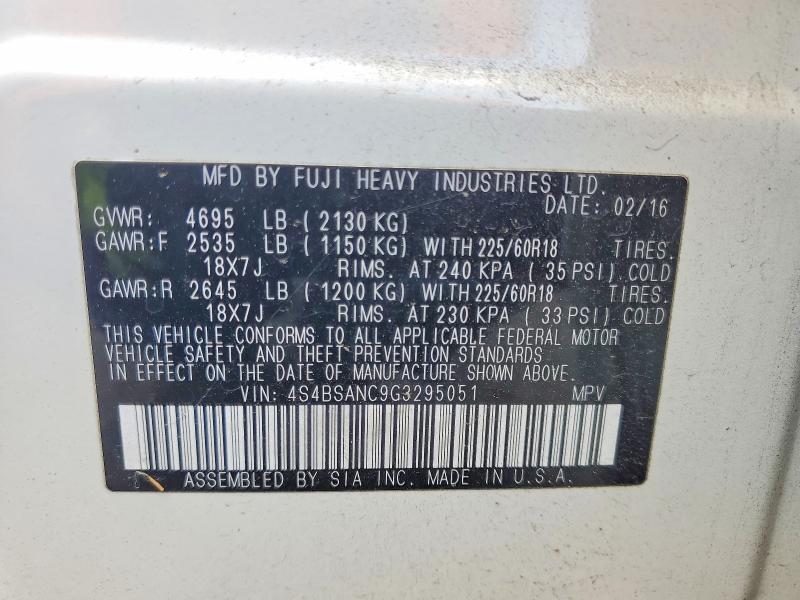 Aukcja sprzedaży 2016 Subaru Outback, vin: 4S4BSANC9G3295051, numer aukcji: 52562386