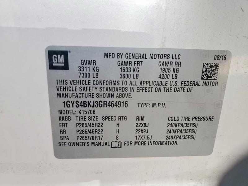 Aukcja sprzedaży 2016 Cadillac Escalade, vin: 1GYS4BKJ3GR464916, numer aukcji: 54732986