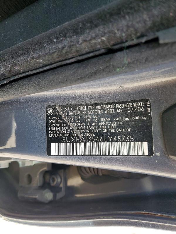 54614106 :رقم المزاد ، 5UXFA13546LY45735 vin ، 2006 Bmw X5 مزاد بيع