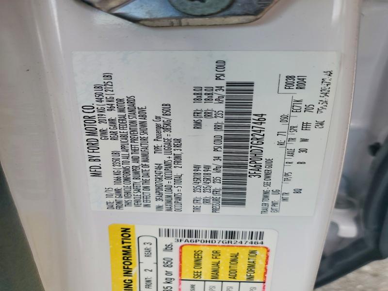 52601056 :رقم المزاد ، 3FA6P0HD7GR247464 vin ، 2016 Ford Fusion مزاد بيع