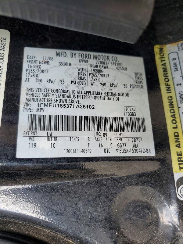 54489136 :رقم المزاد ، 1FMFU18537LA26102 vin ، 2007 Ford Expedition مزاد بيع