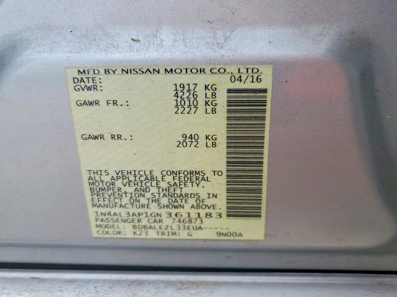 Продаж на аукціоні авто 2016 Nissan Altima, vin: 1N4AL3AP1GN361183, номер лоту: 53393436
